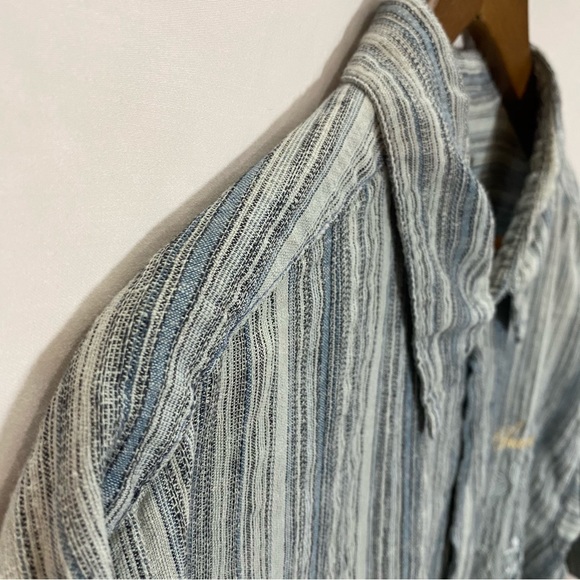 Duke Kahanamoku Striped Embroidered Hemp Blend Hawaiian Style Shirt XXL - Picture 5 of 8